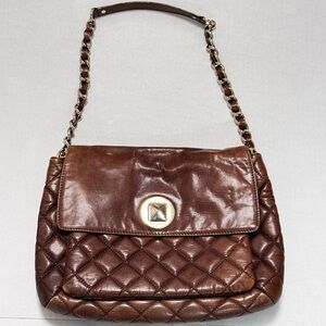Kate Spade oversized brown quilted bag gold detail read